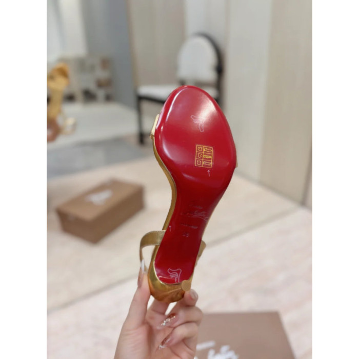 Christian Louboutin Gold Laminated Leather 85mm Stiletto Heel Ankle‑Strap Sandals