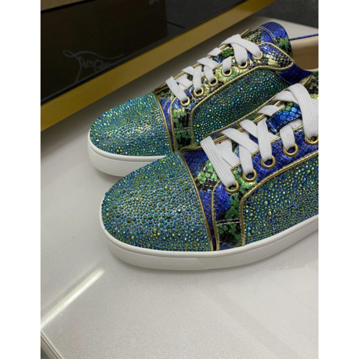 Christian Louboutin Multicolor Crystal Snake‑Print Lace‑Up Casual Sneakers