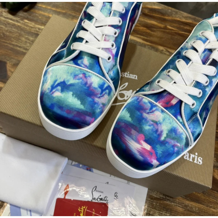 Christian Louboutin Blue‑Pink Tie‑Dye Satin Low‑Top Sneakers