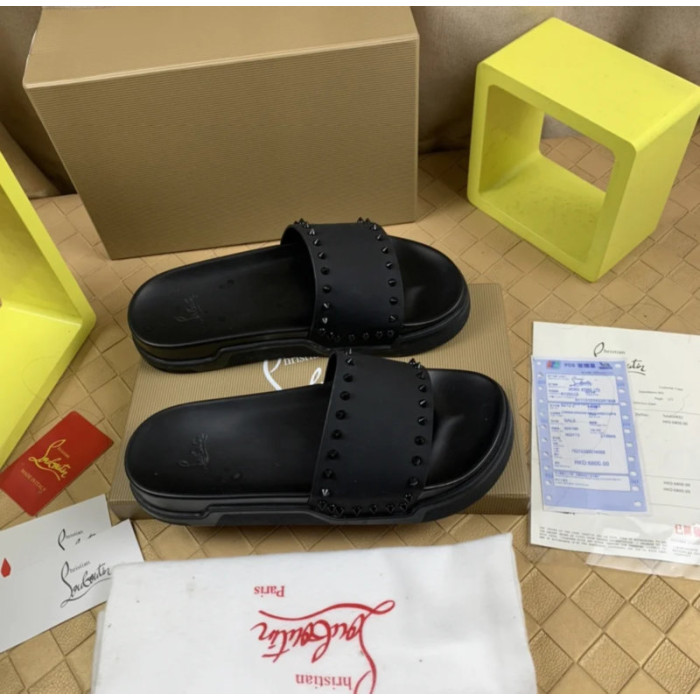 Christian Louboutin Black Stud‑Trim Platform Slide Sandals
