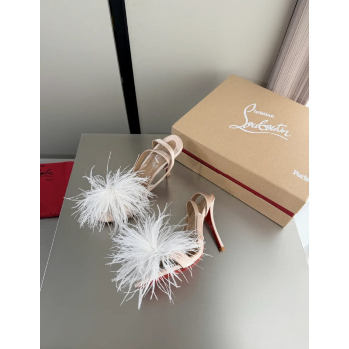Christian Louboutin Nude Feather 100mm Slingback Stiletto Sandals
