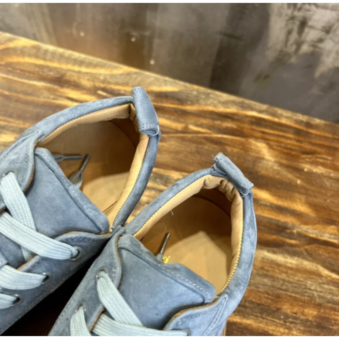 Christian Louboutin Dusty Blue Suede Spiked Low‑Top Men’s Sneakers