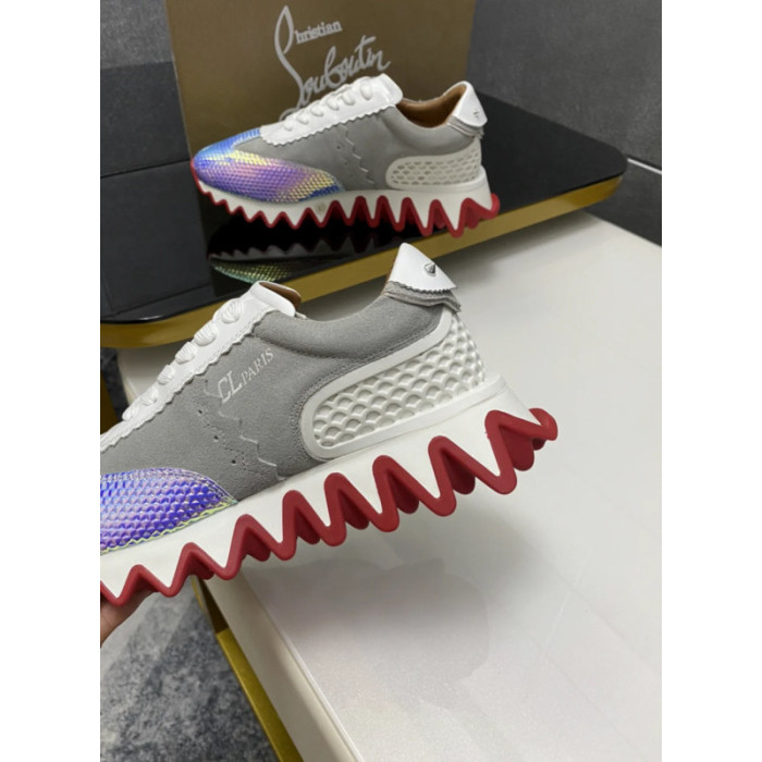 Christian Louboutin Holographic‑Toe Shark Tooth Sole Low‑Top Sneakers