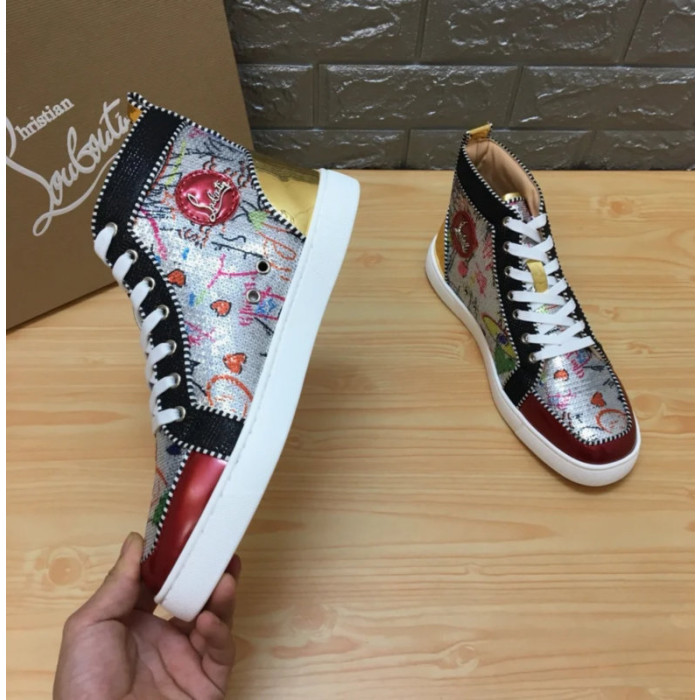 Christian Louboutin Graffiti Print 20mm High‑Top Men’s Sneakers
