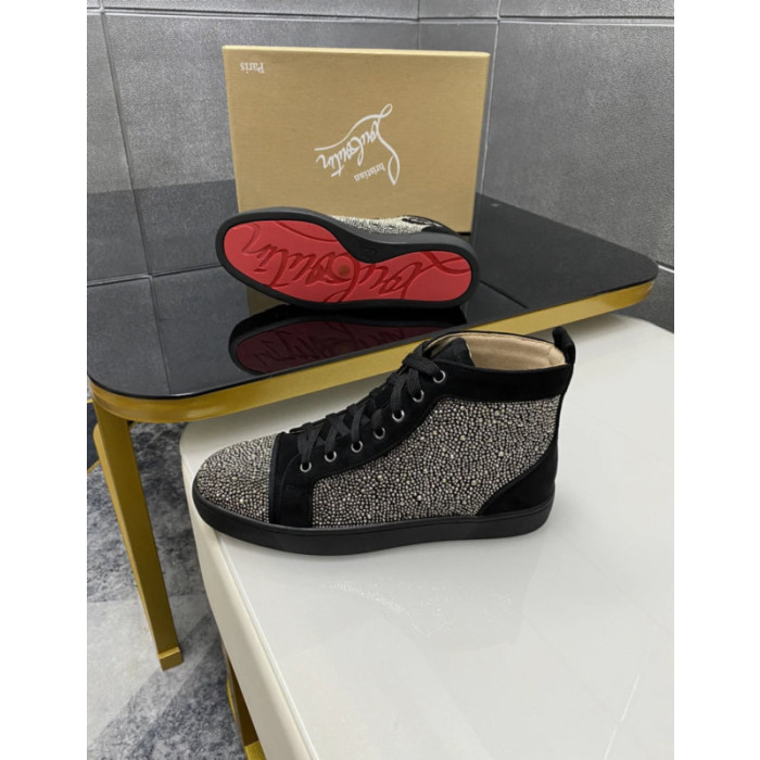Christian Louboutin Gunmetal Strass Rhinestone High‑Top Sneakers