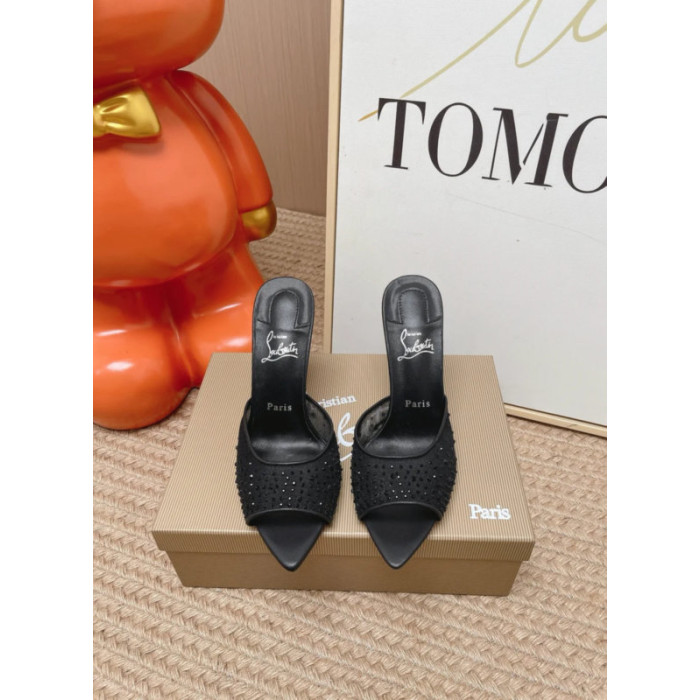 Christian Louboutin Black Mesh Crystal‑Embellished 100mm Stiletto Heel Mules