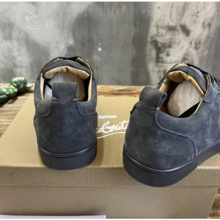 Christian Louboutin Dark Grey Suede Black‑Spiked Low‑Top Men’s Sneakers