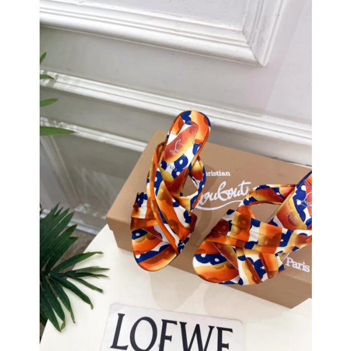 Christian Louboutin Colorful Printed Satin Twist‑Strap Mule High‑Heel Sandals