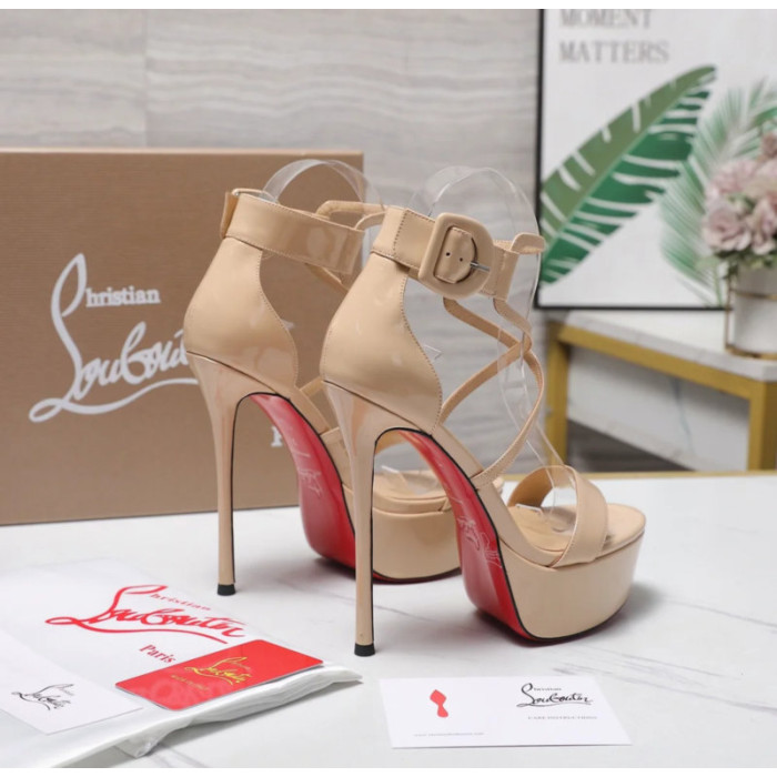 Christian Louboutin Nude Patent 150mm Ankle‑Strap Heel Platform Sandals