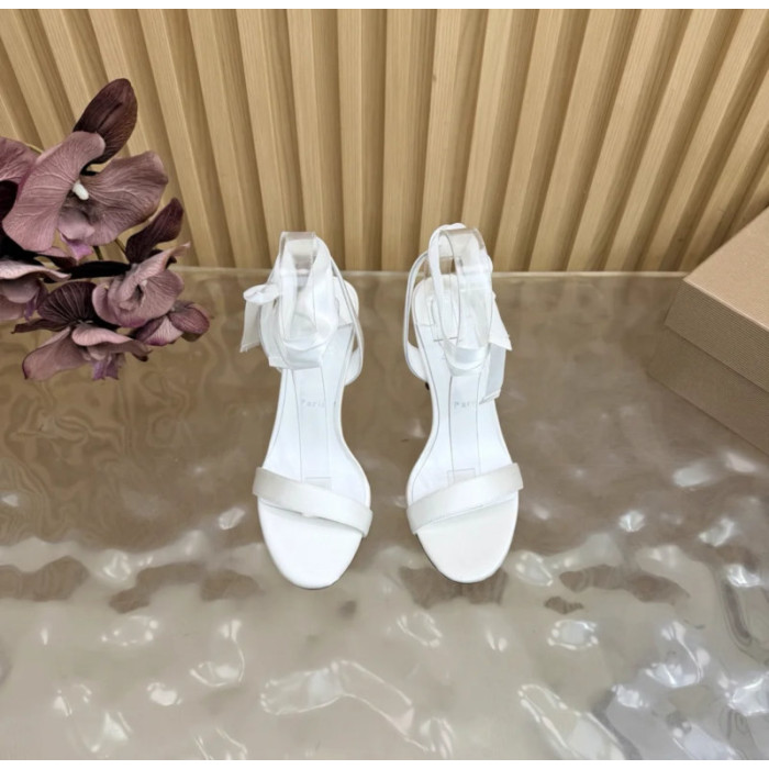 Christian Louboutin White Satin 100mm Ankle‑Wrap Tie Stiletto Sandals