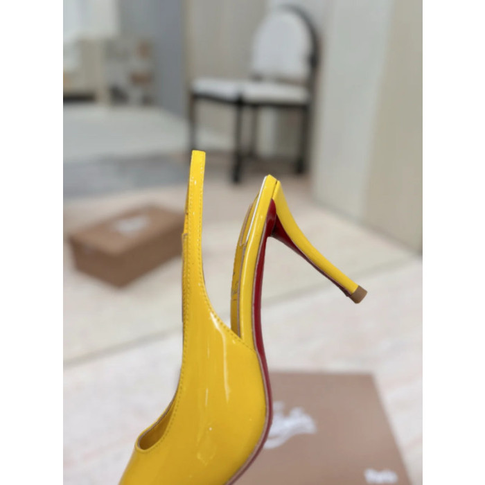 Christian Louboutin Yellow Patent Pointed‑Toe Slingback Stiletto Heel Pumps