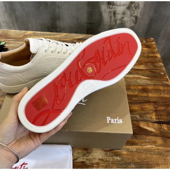 Christian Louboutin White Perforated White‑Spiked Low‑Top Sneakers