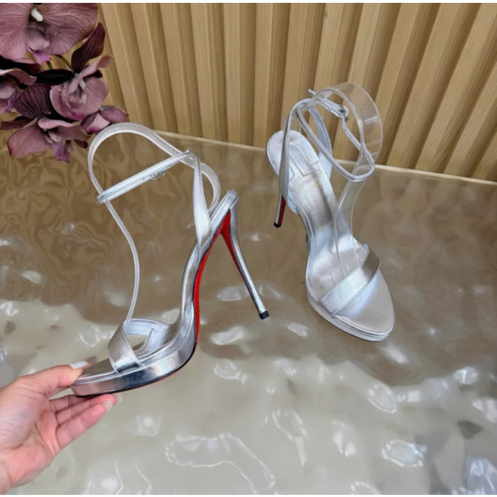 Christian Louboutin Silver Metallic Double‑Strap Platform High‑Heel Sandals 120mm heel