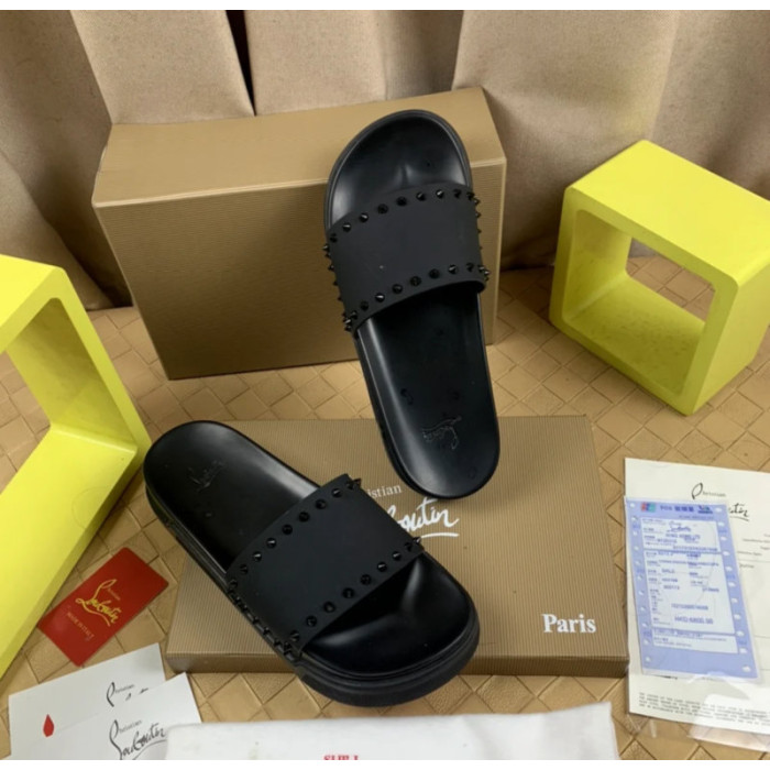 Christian Louboutin Black Stud‑Trim Platform Slide Sandals