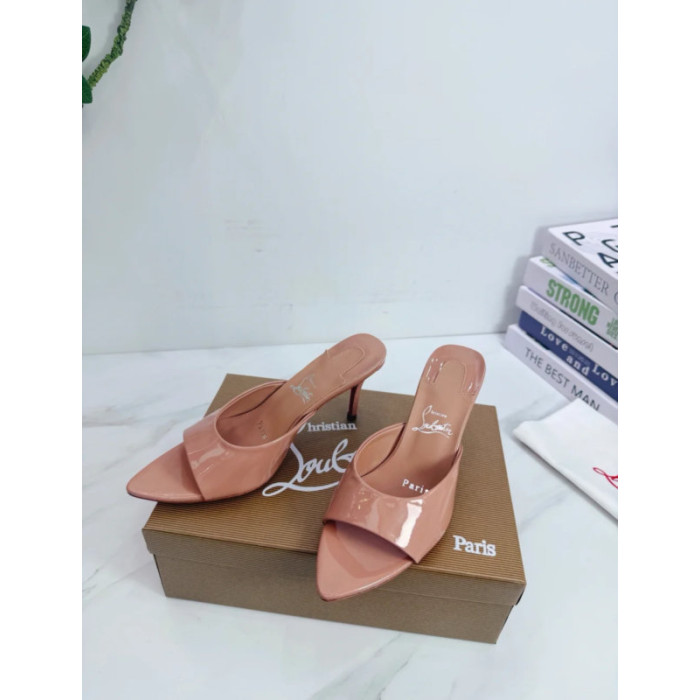 Christian Louboutin Nude Patent 70mm Peep‑Toe Heel Mule Sandals