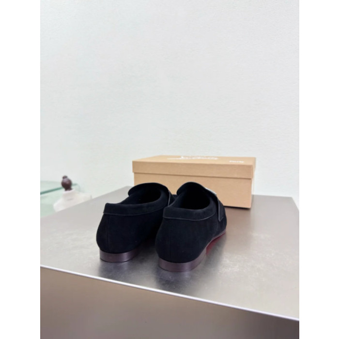 Christian Louboutin Black Suede Metal Ornament Slip‑On Loafers