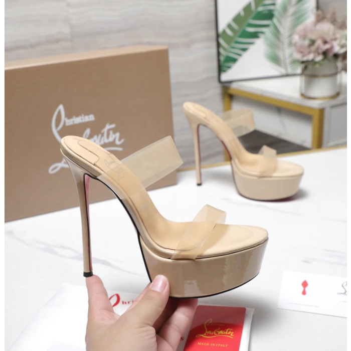 Christian Louboutin Nude Patent Clear‑Strap Heel Platform Mule Sandals