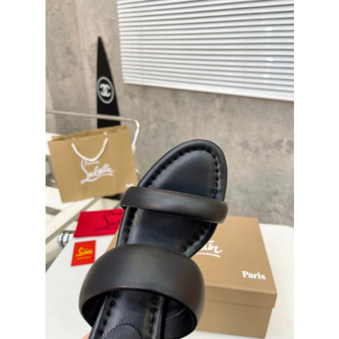 Christian Louboutin Black Leather 55mm heel Slide Sandals