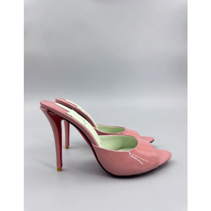 Christian Louboutin Pink Patent Leather 100mm Peep‑Toe Stiletto Heel Mules