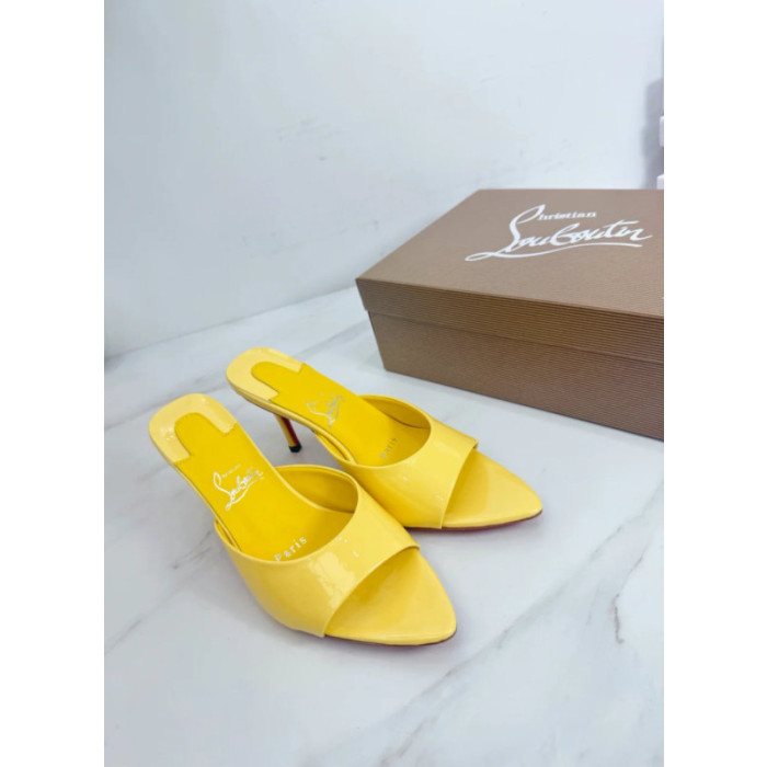 Christian Louboutin Yellow Patent 85mm Pointed‑Toe Mule Heels