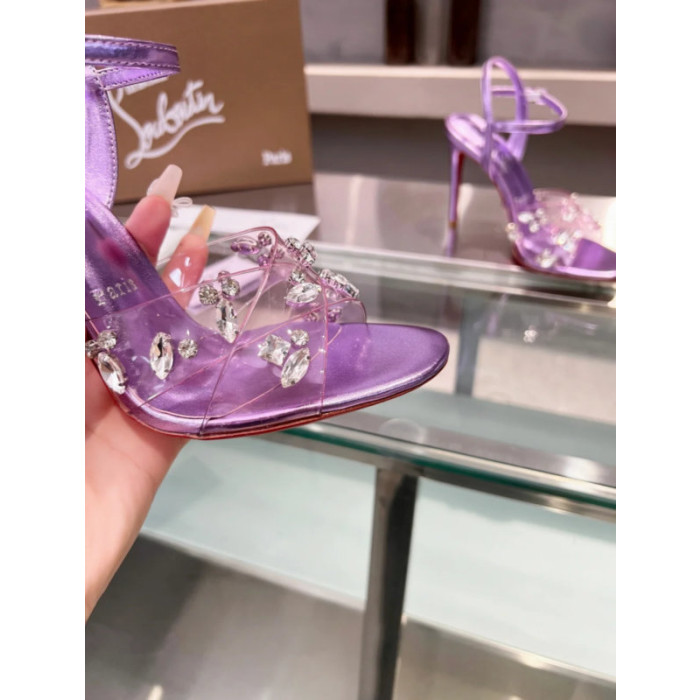 Christian Louboutin Purple Metallic Crystal Embellished Slingback Sandal 100mm heel