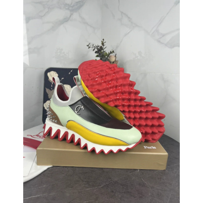 Christian Louboutin Multicolor Leather Slip‑On Spiked Sneakers Red Shark‑Tooth Sole