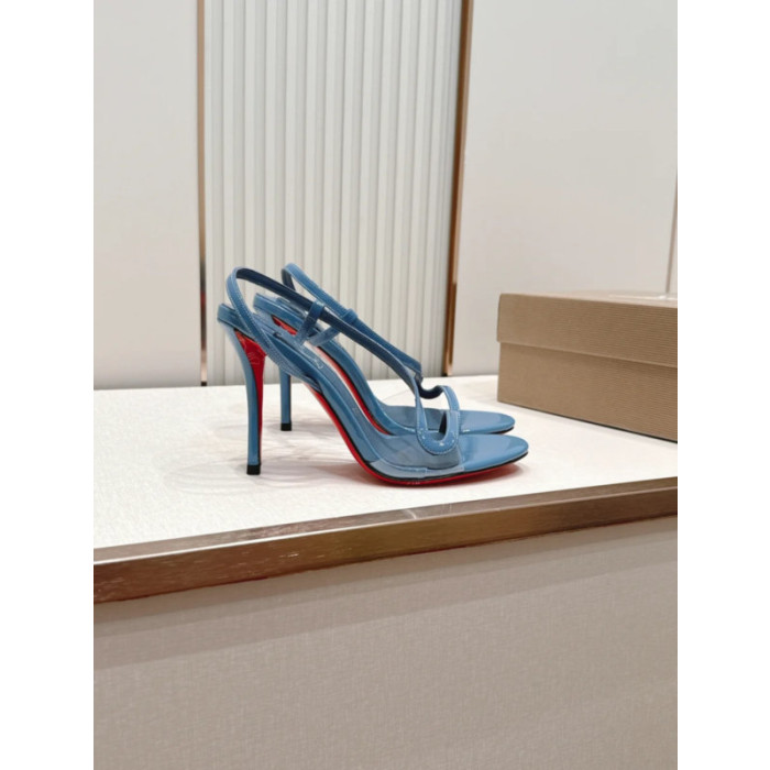 Christian Louboutin Blue Patent Leather 100mm Stiletto Heel Slingback Sandals