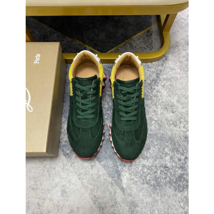 Christian Louboutin Two‑Tone Suede Shark Tooth Sole Low‑Top Sneakers