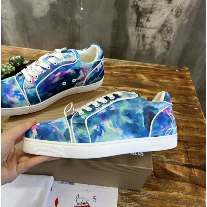 Christian Louboutin Blue‑Pink Tie‑Dye Satin Low‑Top Sneakers
