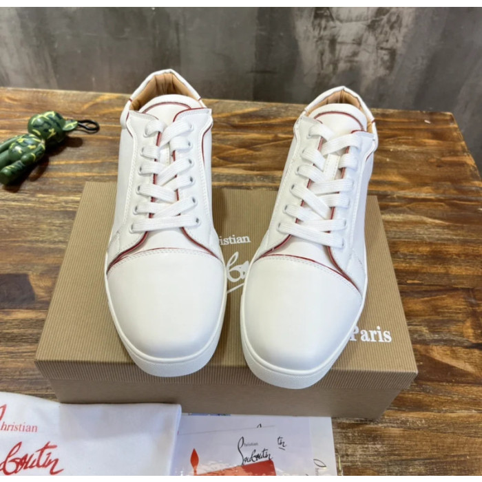 Christian Louboutin White Calf Leather Red‑Logo Low‑Top Sneakers