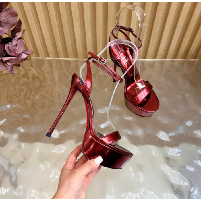 Christian Louboutin Red Metallic 150mm Platform Ankle‑Strap High‑Heel Sandals