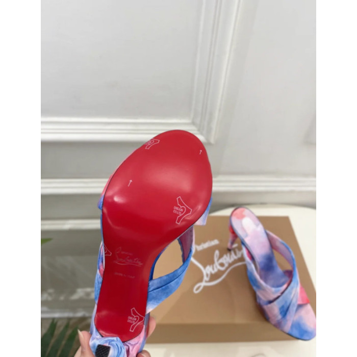Christian Louboutin Pink‑Blue Tie‑Dye Crisscross Mule High Heel Sandals 100mm heel