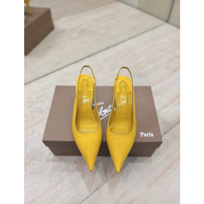 Christian Louboutin Yellow Patent Pointed‑Toe Slingback Stiletto Heel Pumps