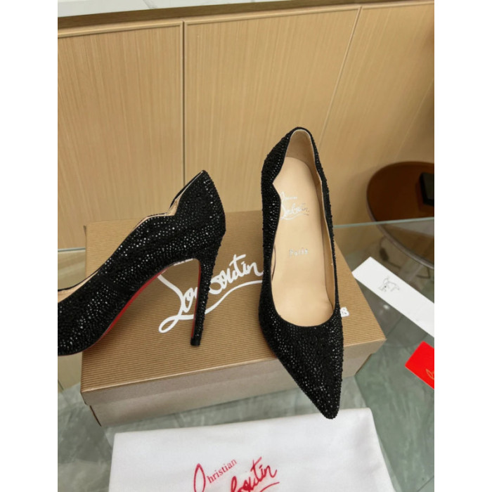 Christian Louboutin Black Crystal‑Encrusted Scalloped 100mm heel Pump