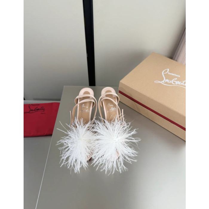 Christian Louboutin Nude Feather 100mm Slingback Stiletto Sandals