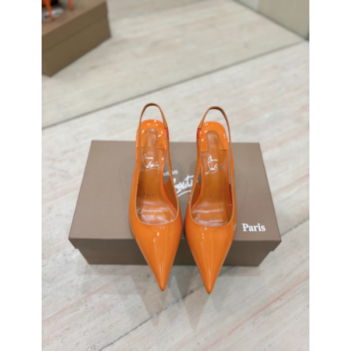 Christian Louboutin Orange Patent Leather 100mm Stiletto Heel Slingback Pumps