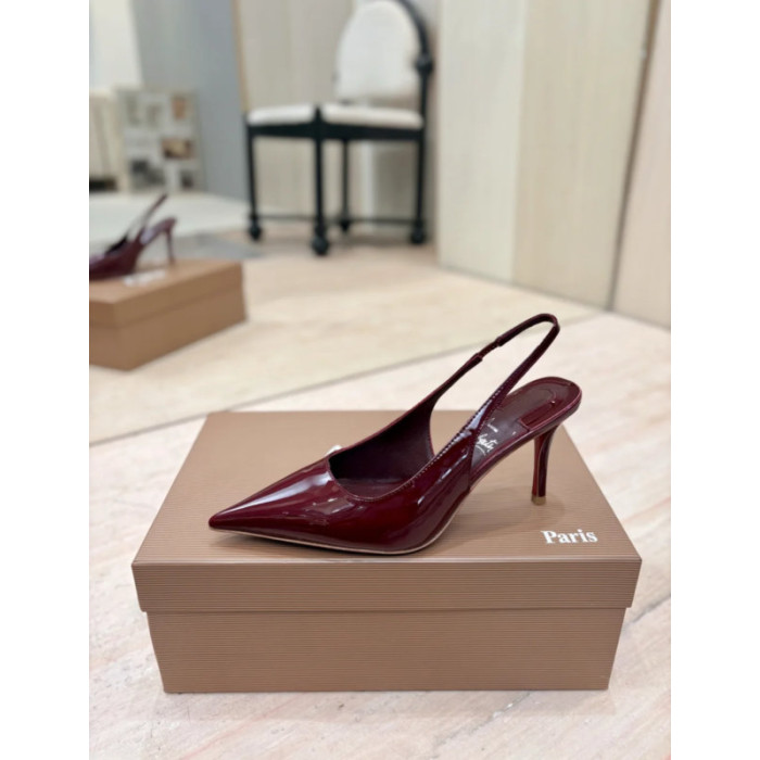 Christian Louboutin Burgundy Patent 85mm Slingback Pointed‑Toe Heel Pumps