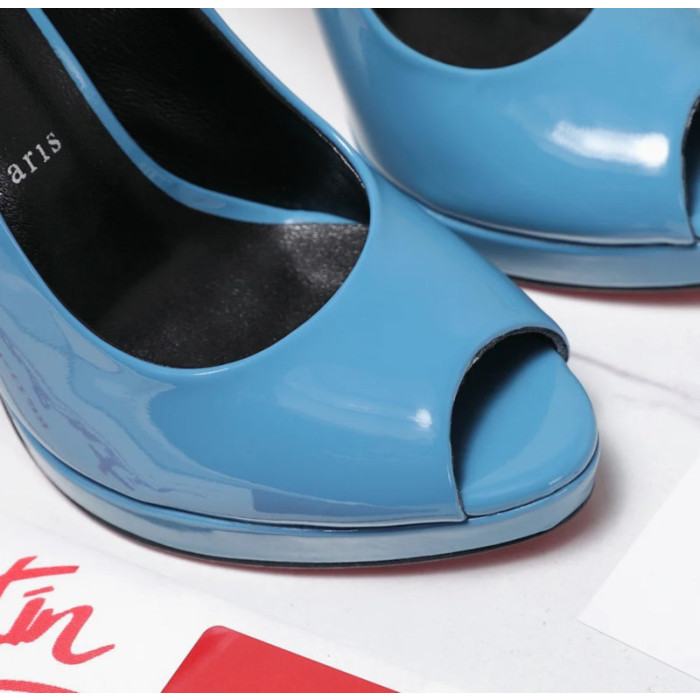 Christian Louboutin Lady Z 120 Blue Patent Peep‑Toe Platform Stiletto Heel Sandals