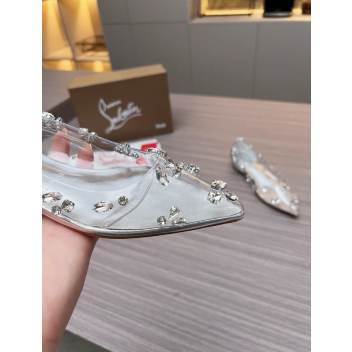 Christian Louboutin Clear PVC Crystal‑Embellished Pointed Toe Flat Pumps