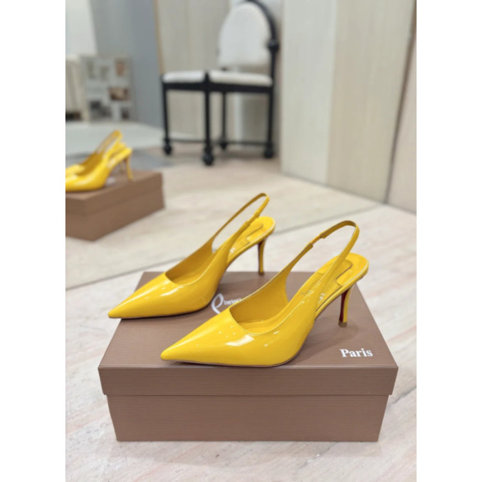 Christian Louboutin Yellow Patent Pointed‑Toe Slingback Stiletto Heel Pumps