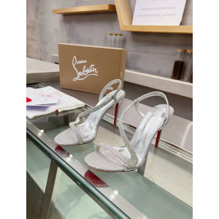 Christian Louboutin Silver Glitter Crystal‑Embellished 100mm heel Sandal