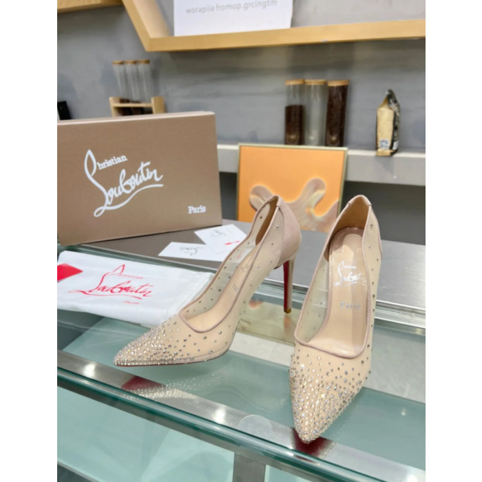 Christian Louboutin Nude Mesh Crystal‑Embellished 100mm heel Pump