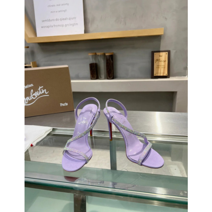 Christian Louboutin Lilac Suede Crystal‑Embellished 100mm heel Sandal