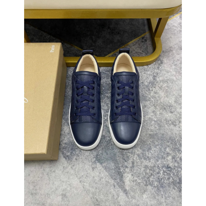 Christian Louboutin Navy Chevron‑Embossed Leather Low‑Top Sneakers