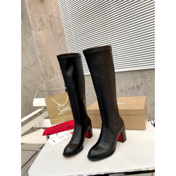 Christian Louboutin Black Leather 85mm Heel Knee‑High Boots