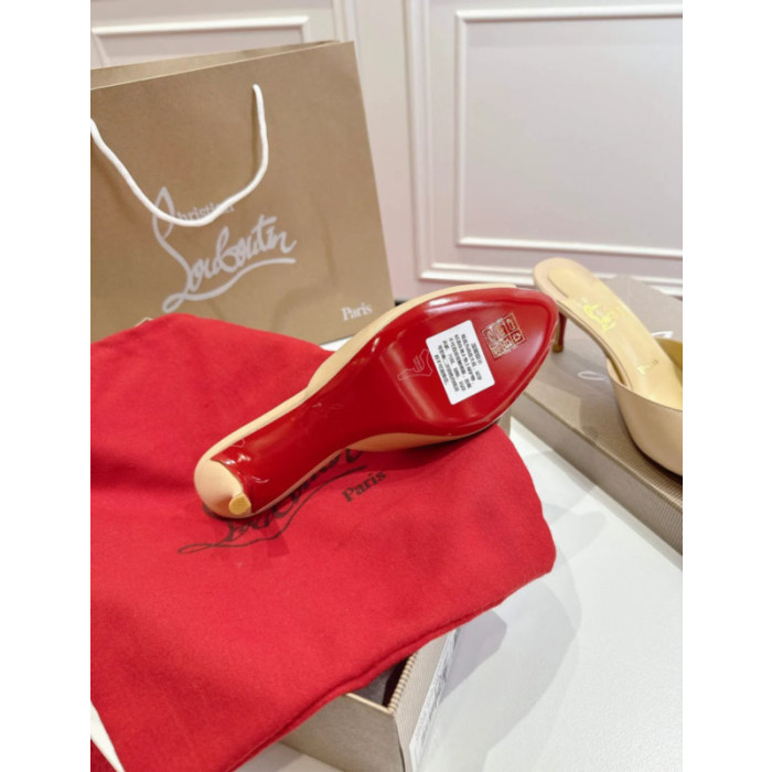 Christian Louboutin Nude Leather 55mm Peep‑Toe Mule Heels