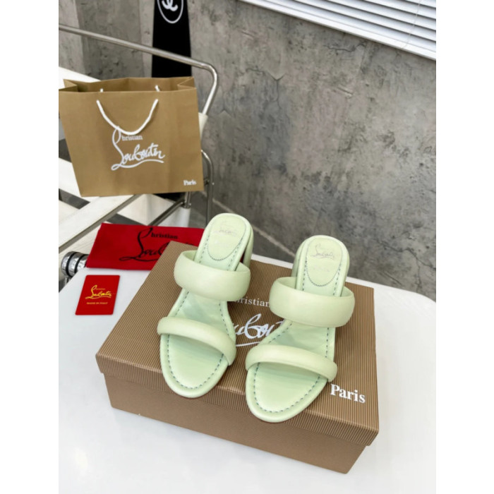 Christian Louboutin Mint Green Leather 55mm heel Slide Sandals