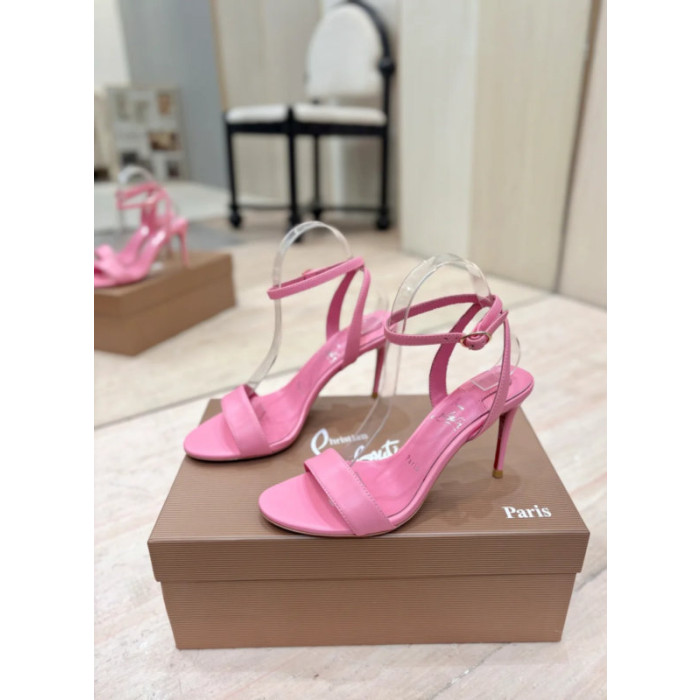 Christian Louboutin Pink Nappa Leather 85mm Stiletto Heel Ankle‑Strap Sandals