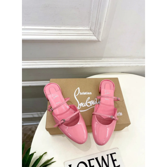 Christian Louboutin Pink Patent Leather Slingback Mary Jane Flat Mules