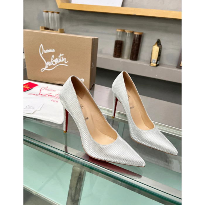 Christian Louboutin Silver Textured Leather Pointed‑Toe 120mm High Heel Pumps